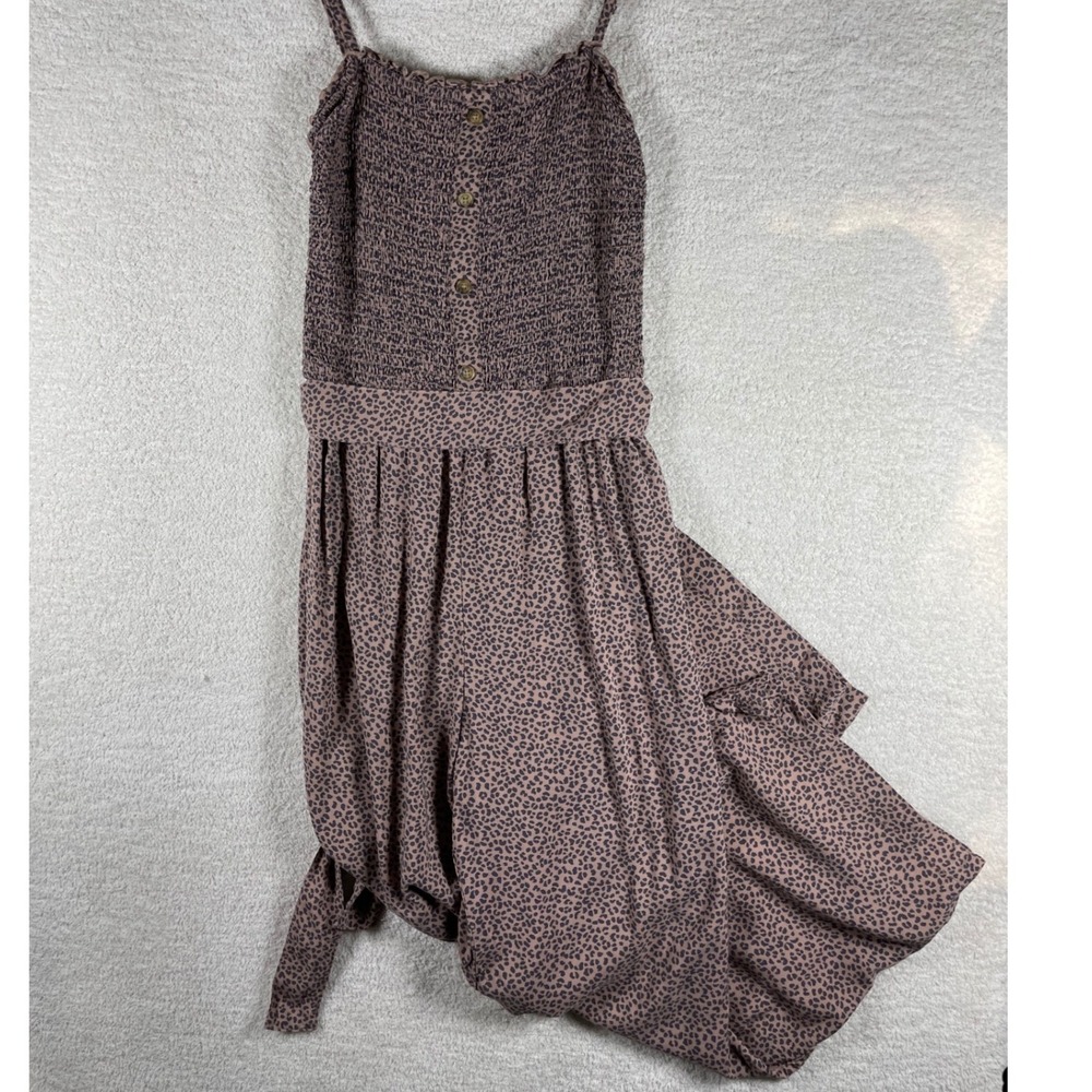 abercrombie & fitch jumpsuit smocked tube top leopard animal print M boho preppy